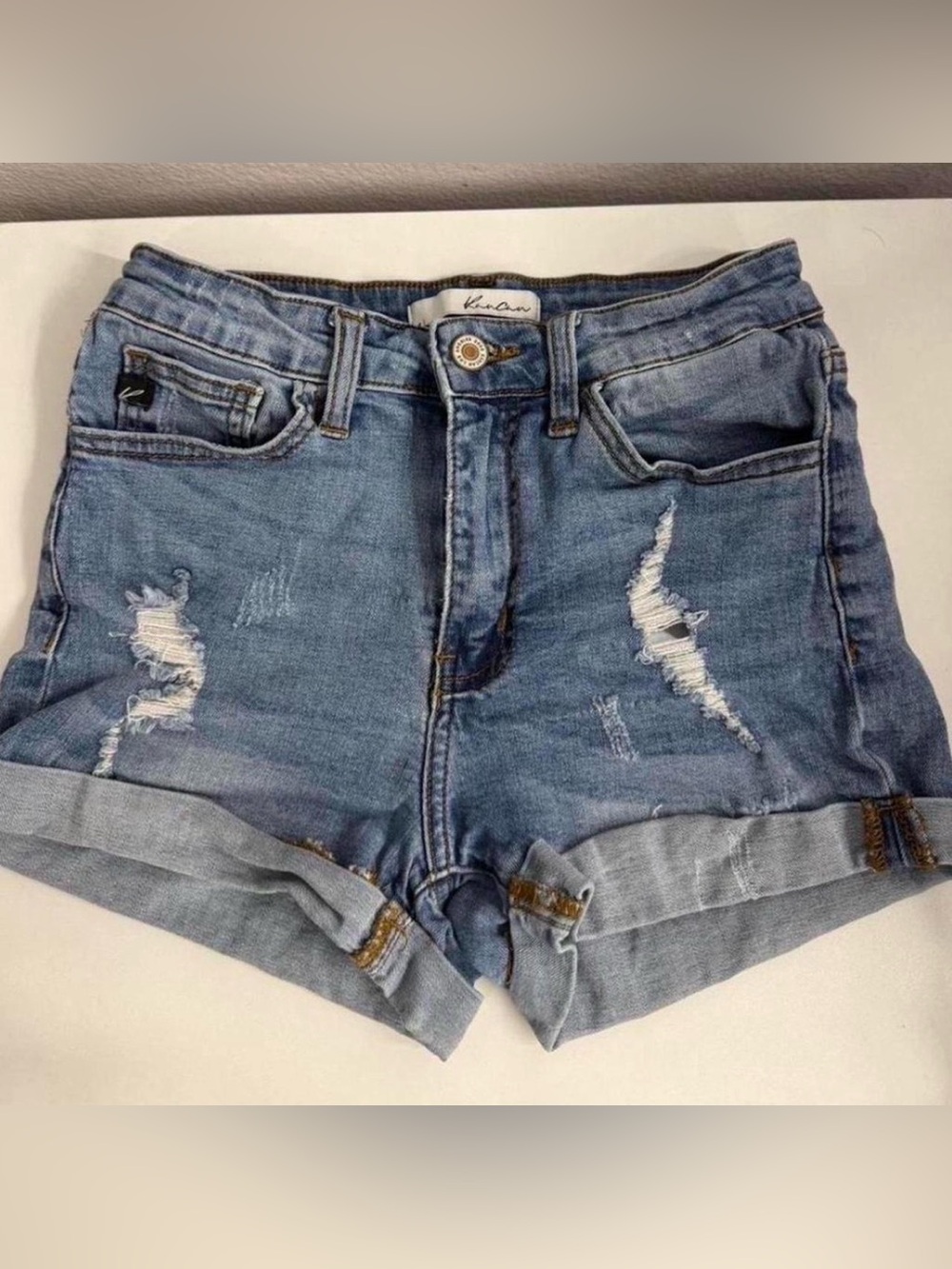 Women’s Distressed Rolled-Hem Denim Shorts - Light Blue